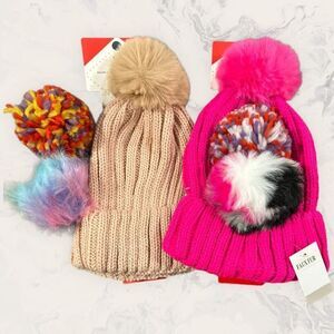 NWT Nordstrom BP. Bundle of two Ribbed Beanie with Interchangeable Faux Fur Pom